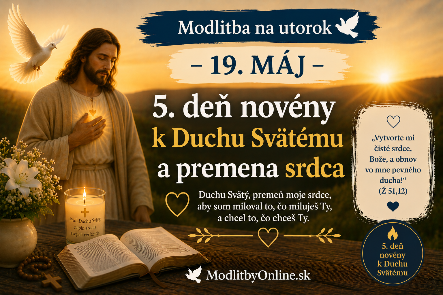 Modlitba na utorok (19. máj): 5. deň novény k Duchu Svätému a premena srdca