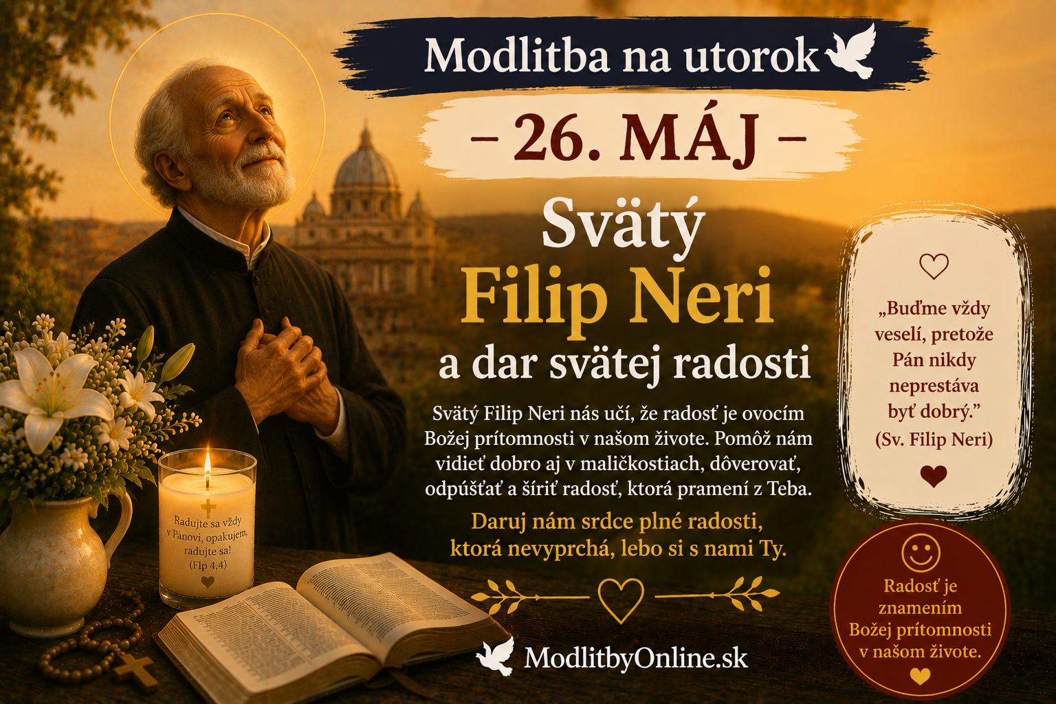 Modlitba na utorok (26. máj): Svätý Filip Neri a dar svätej radosti
