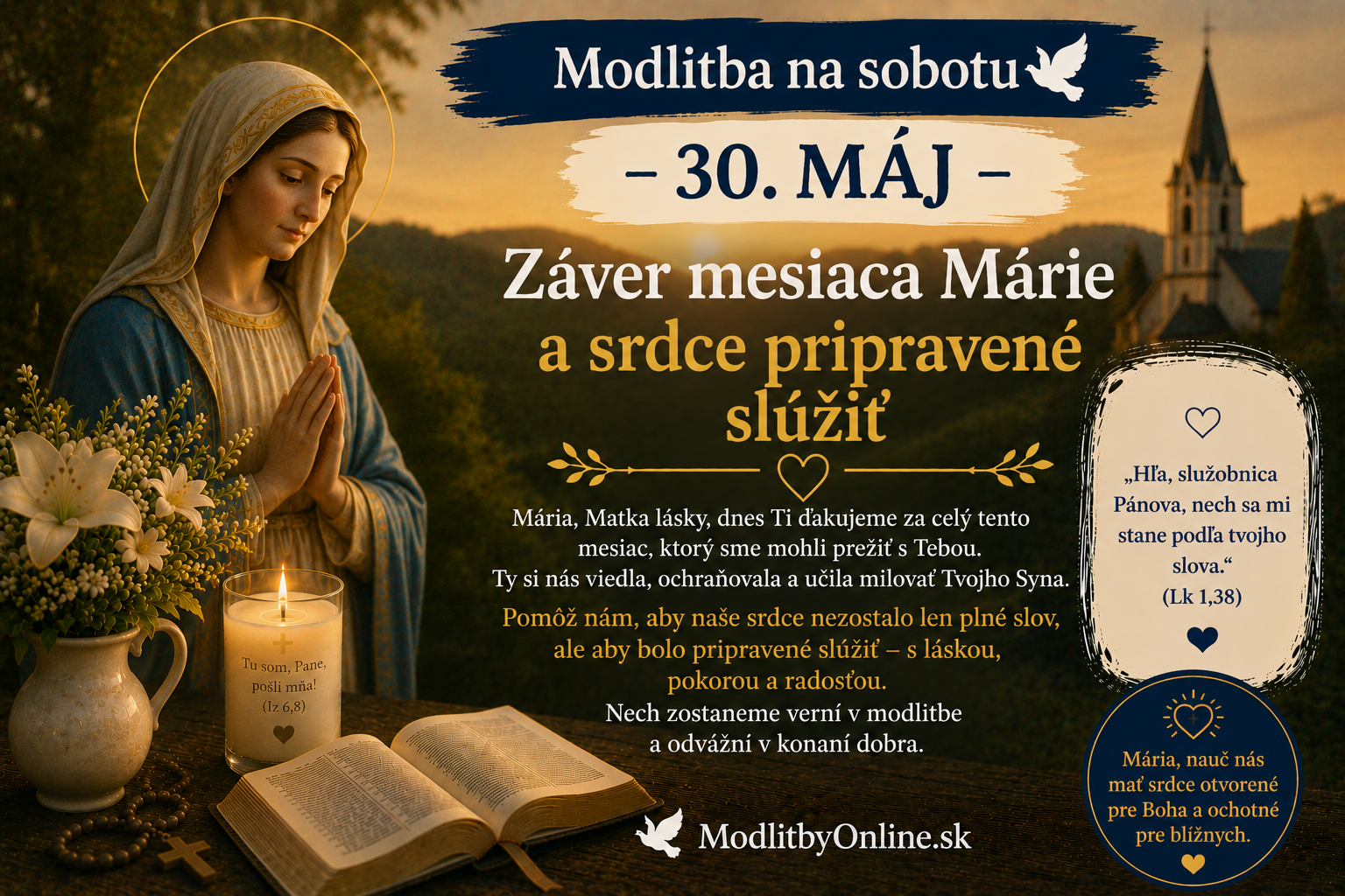 Modlitba na sobotu (30. máj): Záver mesiaca Márie a srdce pripravené slúžiť