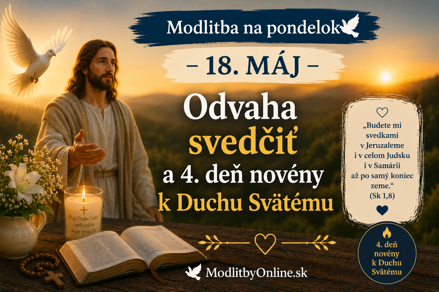 Modlitba na pondelok (18. máj): Odvaha svedčiť a 4. deň novény k Duchu Svätému