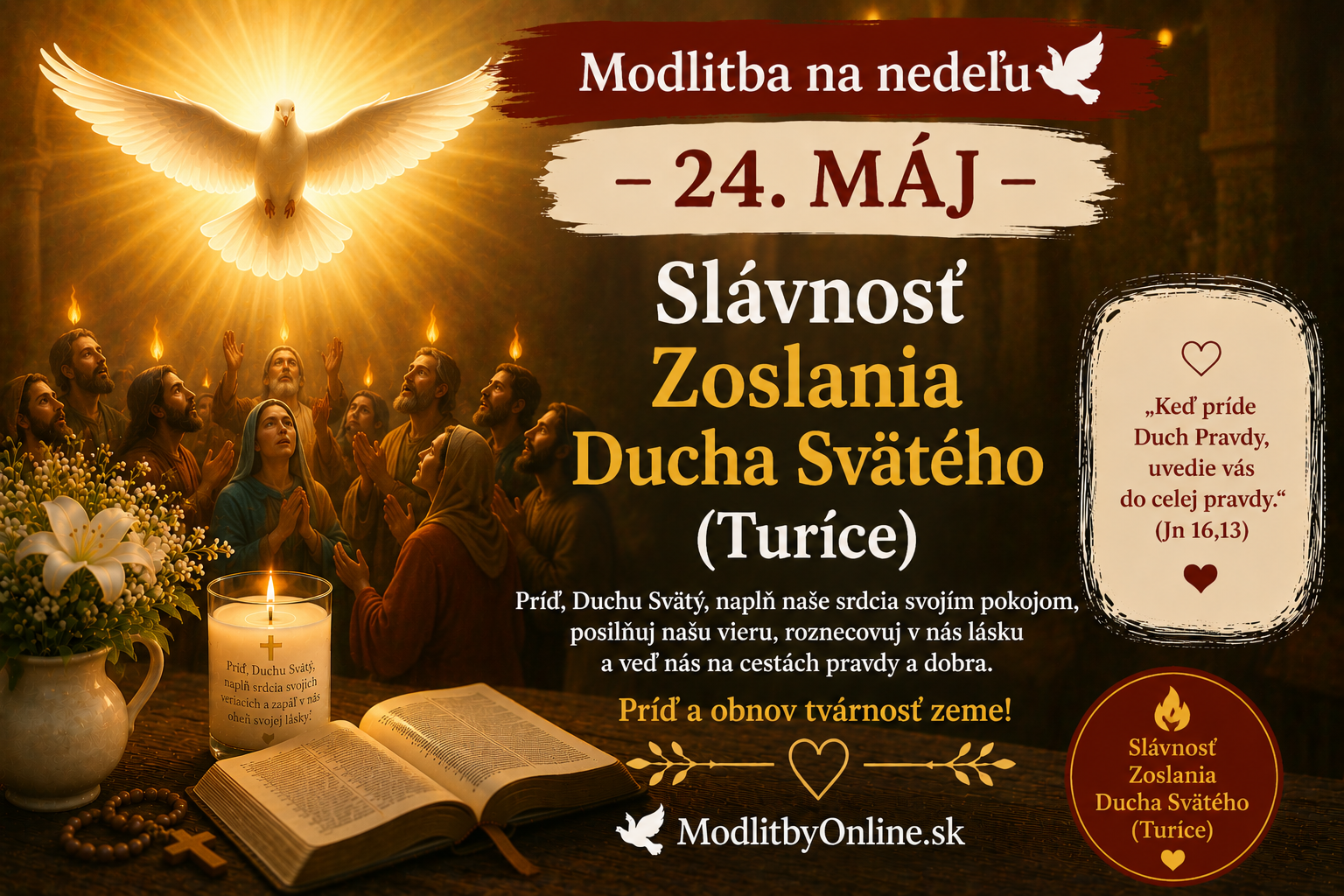 Modlitba na nedeľu (24. máj): Slávnosť Zoslania Ducha Svätého (Turíce)