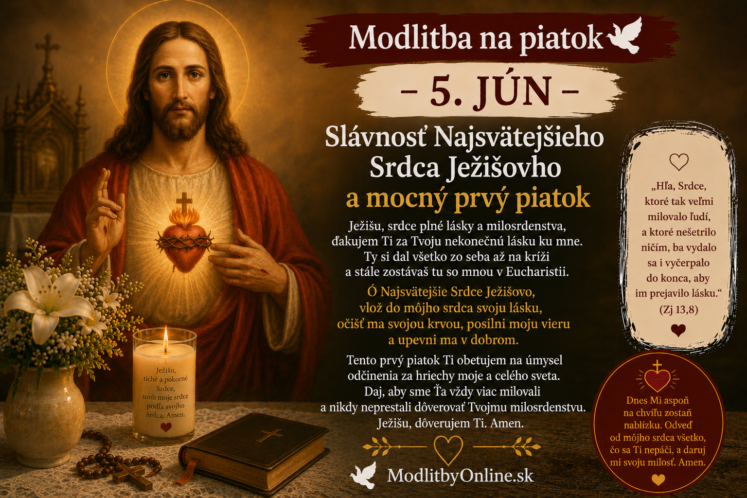 Modlitba na piatok (5. jún): Slávnosť Najsvätejšieho Srdca Ježišovho a mocný prvý piatok
