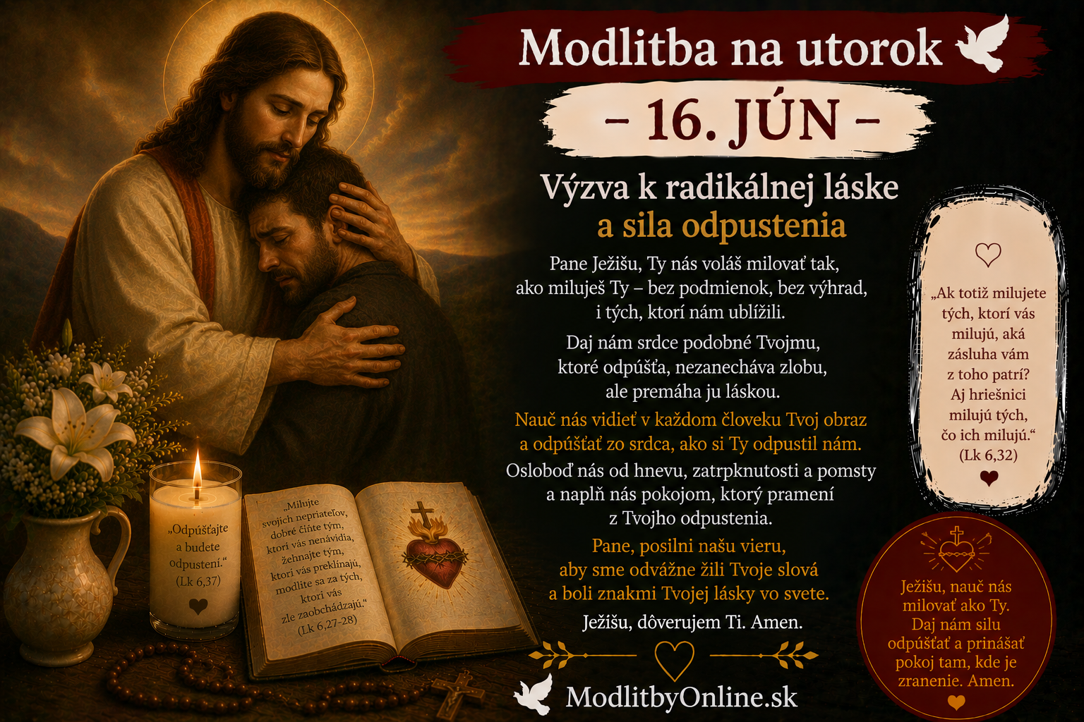Modlitba na utorok (16. jún): Výzva k radikálnej láske a sila odpustenia