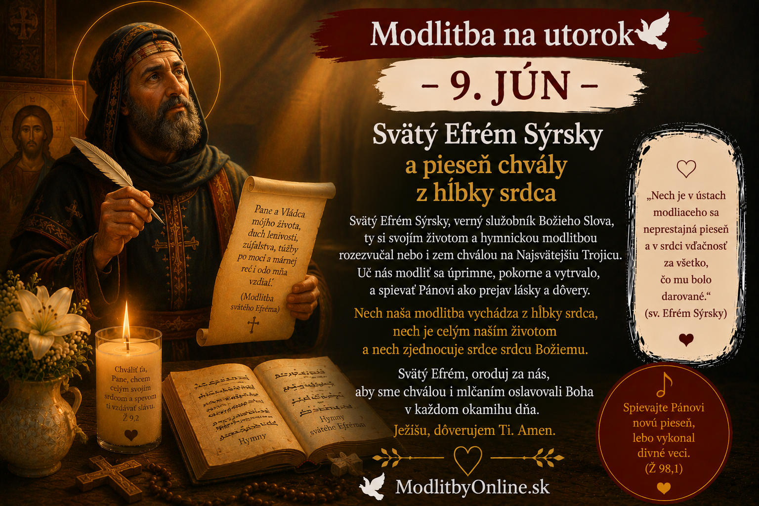 Modlitba na utorok (9. jún): Svätý Efrém Sýrsky a pieseň chvály z hĺbky srdca