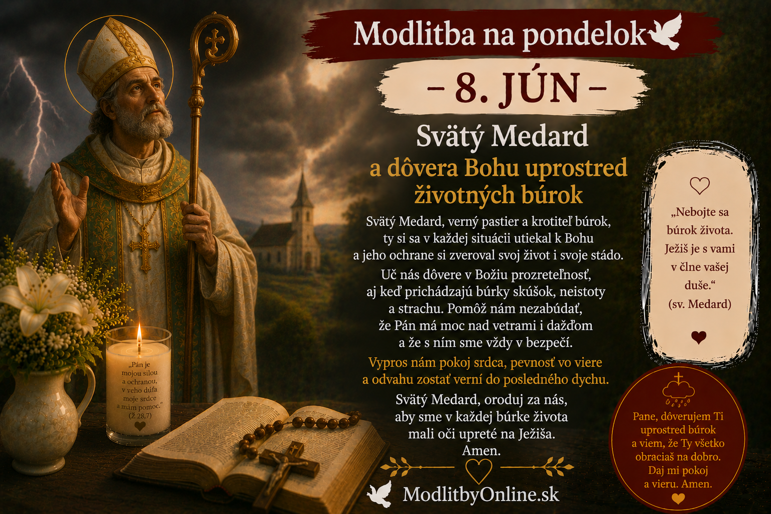 Modlitba na pondelok (8. jún): Svätý Medard a dôvera Bohu uprostred životných búrok