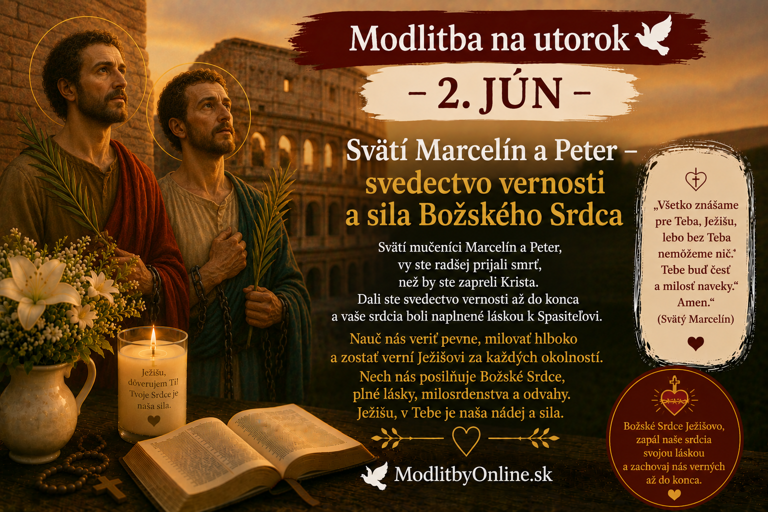 Modlitba na utorok (2. jún): Svätí Marcelín a Peter – svedectvo vernosti a sila Božského Srdca
