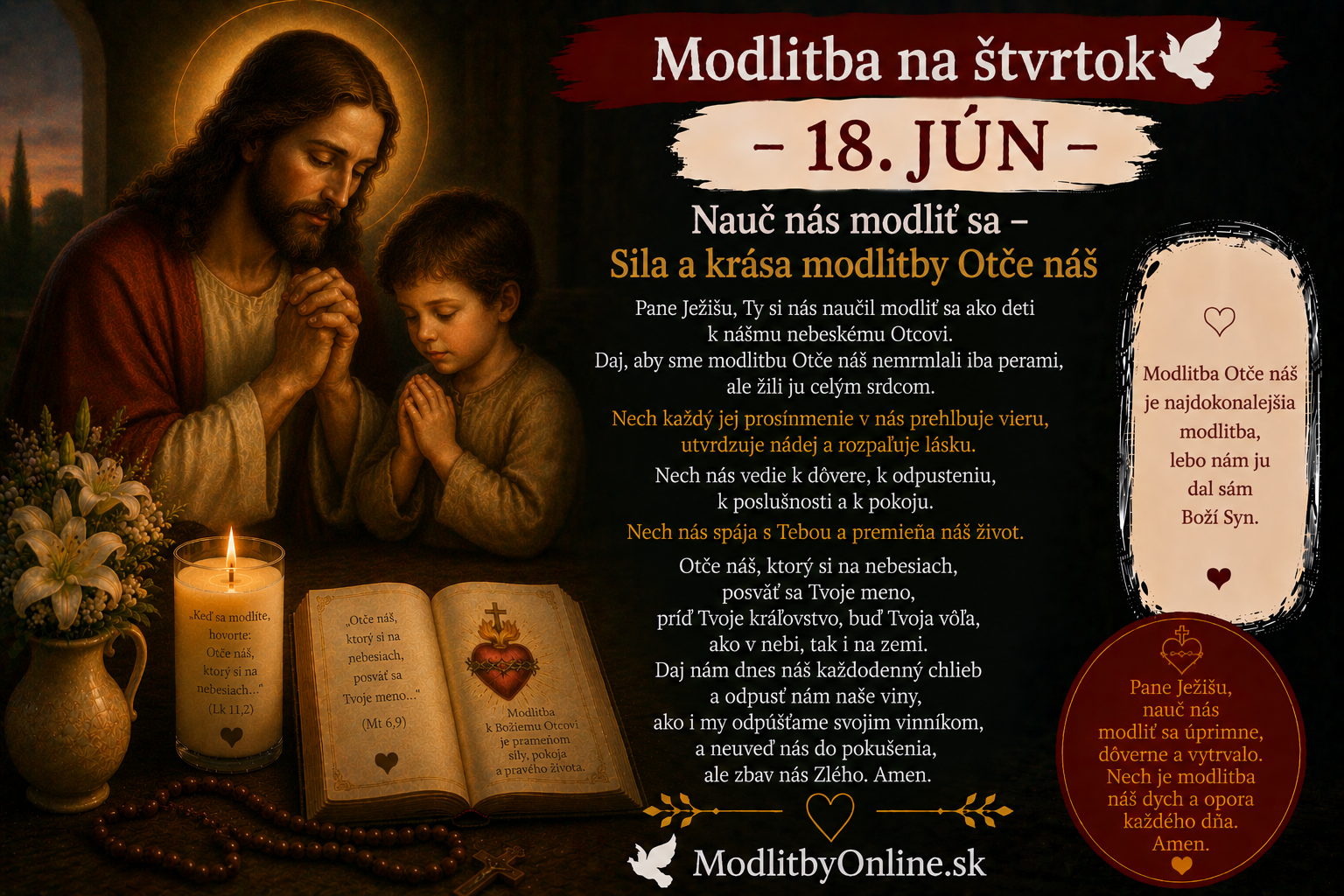 Modlitba na štvrtok (18. jún): Nauč nás modliť sa – Sila a krása modlitby Otče náš