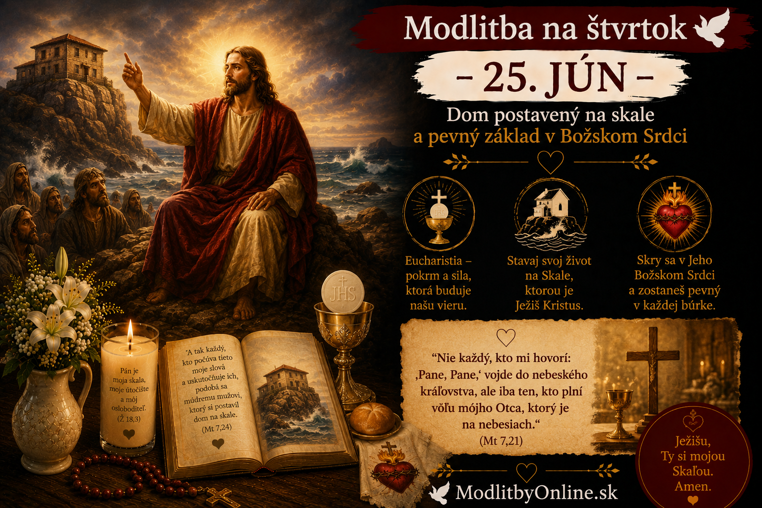 Modlitba na štvrtok (25. jún): Dom postavený na skale a pevný základ v Božskom Srdci