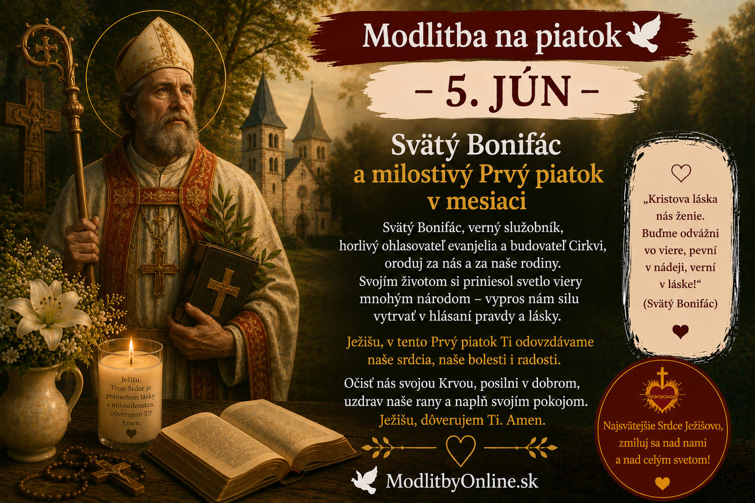Modlitba na piatok (5. jún): Svätý Bonifác a milostivý Prvý piatok v mesiaci