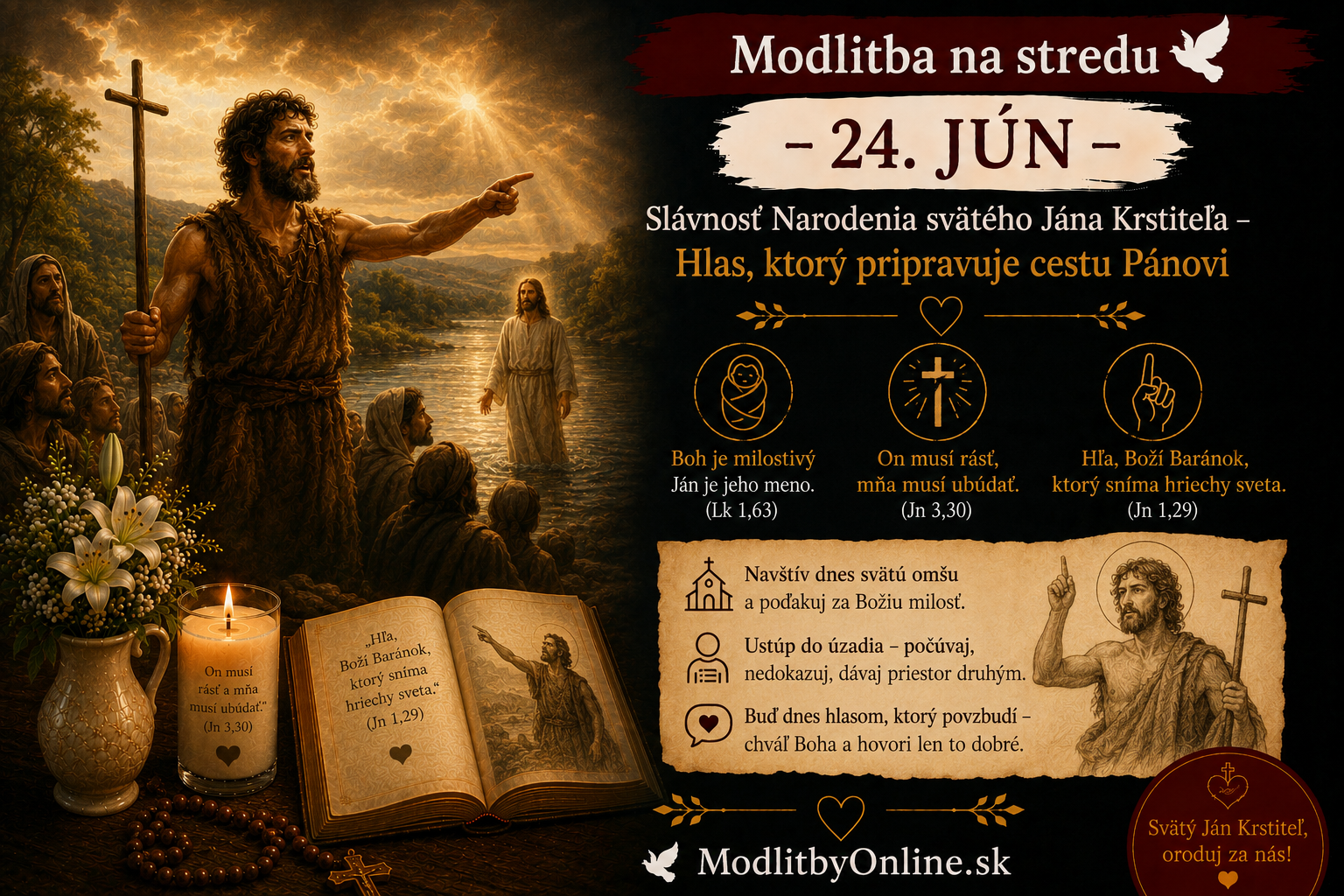 Modlitba na stredu (24. jún): Slávnosť Narodenia svätého Jána Krstiteľa – Hlas, ktorý pripravuje cestu Pánovi