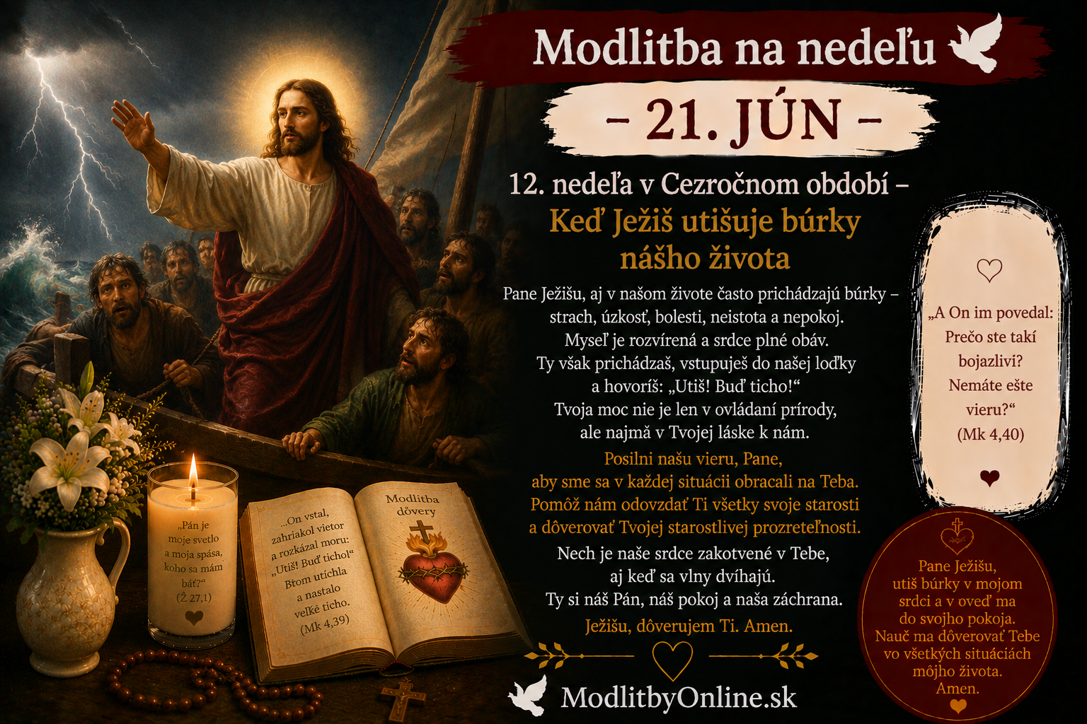 Modlitba na nedeľu (21. jún): 12. nedeľa v Cezročnom období – Keď Ježiš utišuje búrky nášho života