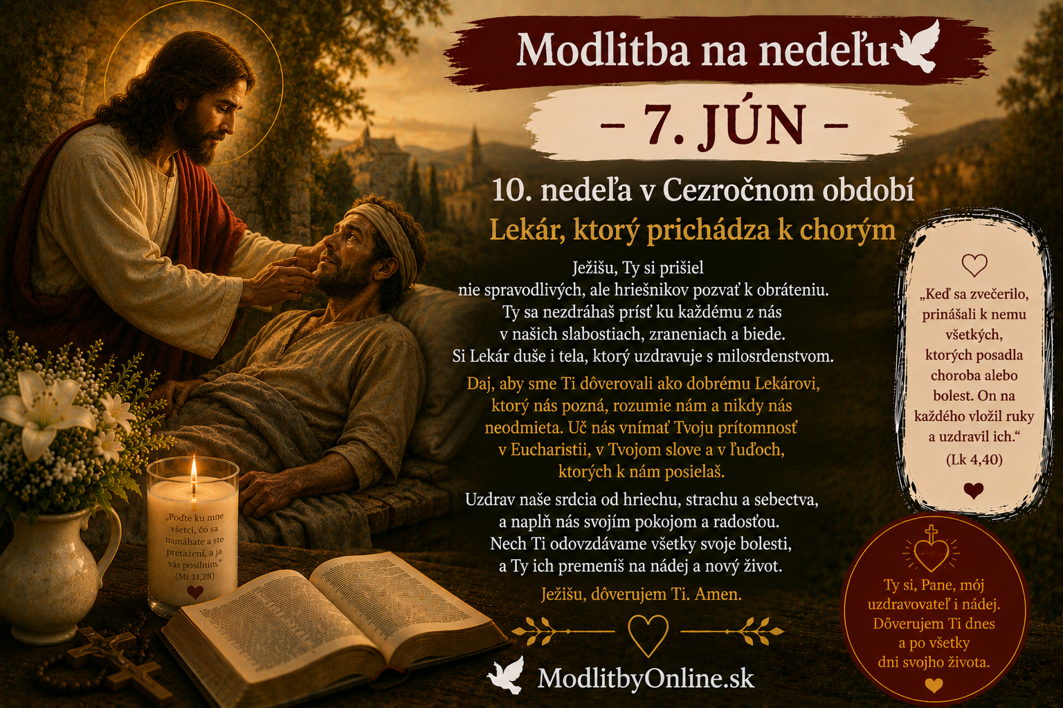 Modlitba na nedeľu (7. jún): 10. nedeľa v Cezročnom období – Lekár, ktorý prichádza k chorým