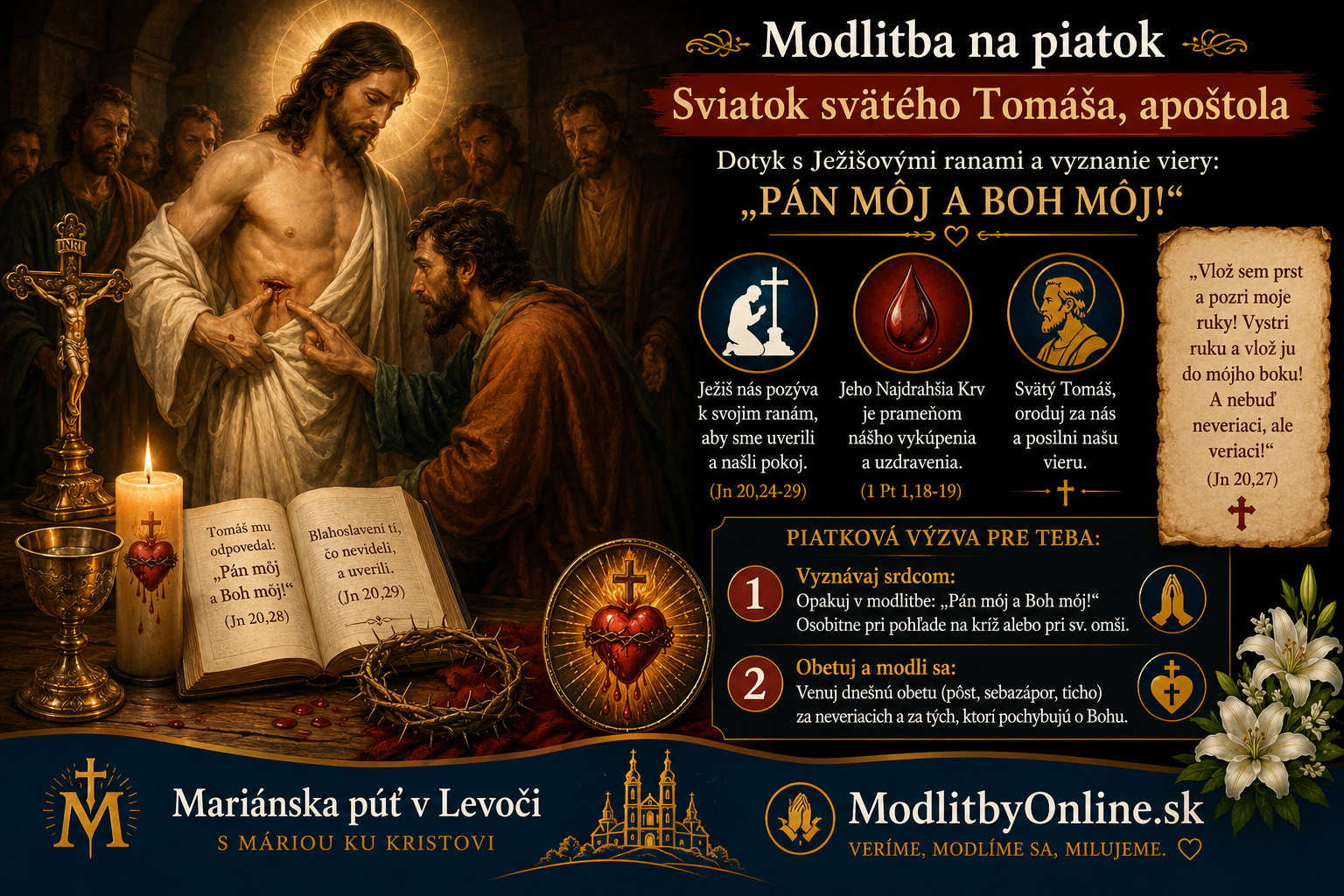 Modlitba na piatok (3. júl): Sviatok svätého Tomáša – Dotyk s Ježišovými ranami a vyznanie „Pán môj a Boh môj!“