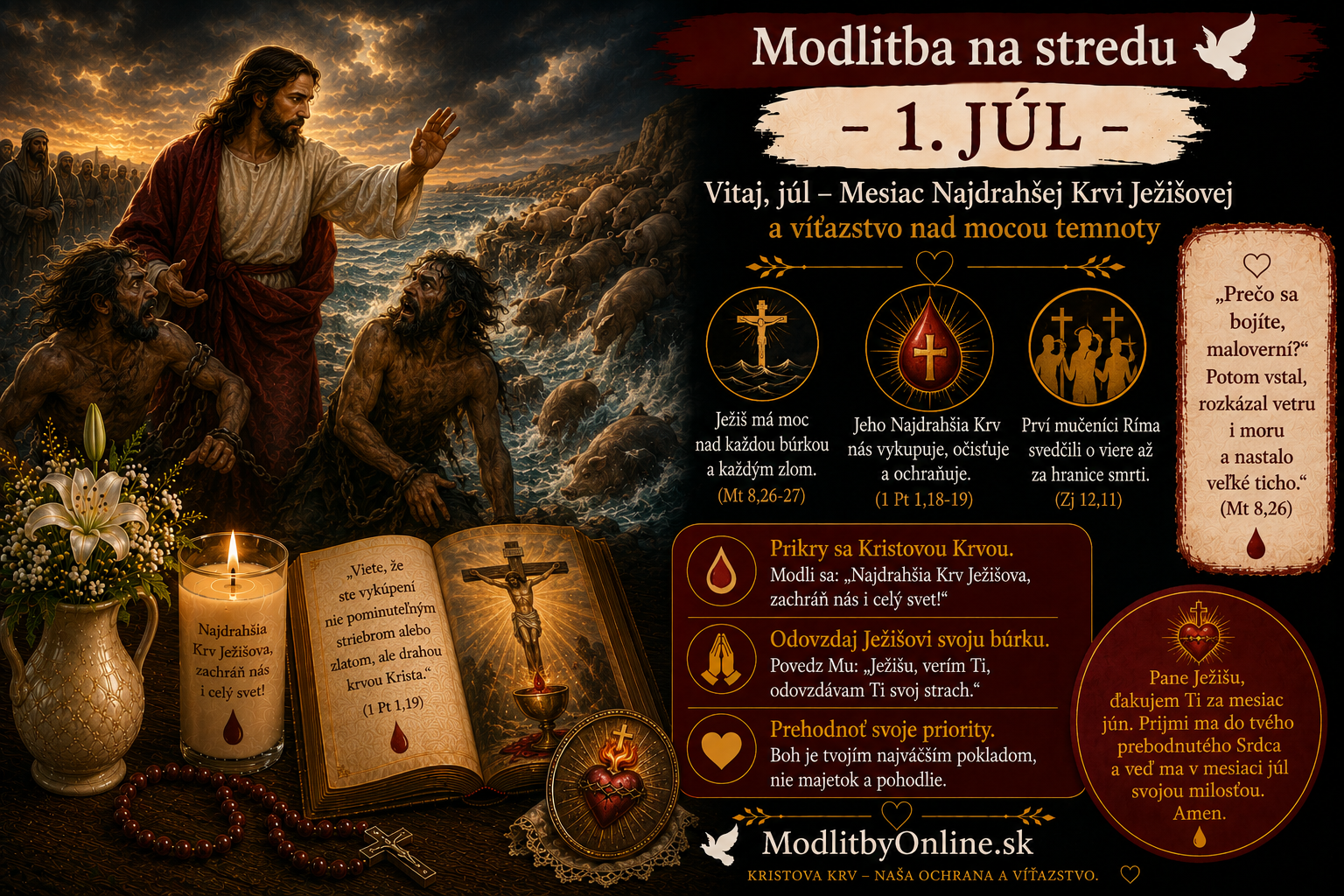 Modlitba na stredu (1. júl): Vitaj, júl – Mesiac Najdrahšej Krvi Ježišovej a víťazstvo nad mocou temnoty