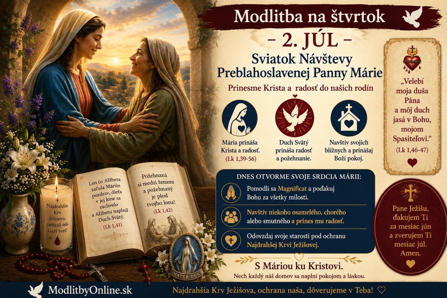 Modlitba na štvrtok (2. júl): Sviatok Návštevy Preblahoslavenej Panny Márie – Prinesme Krista a radosť do našich rodín