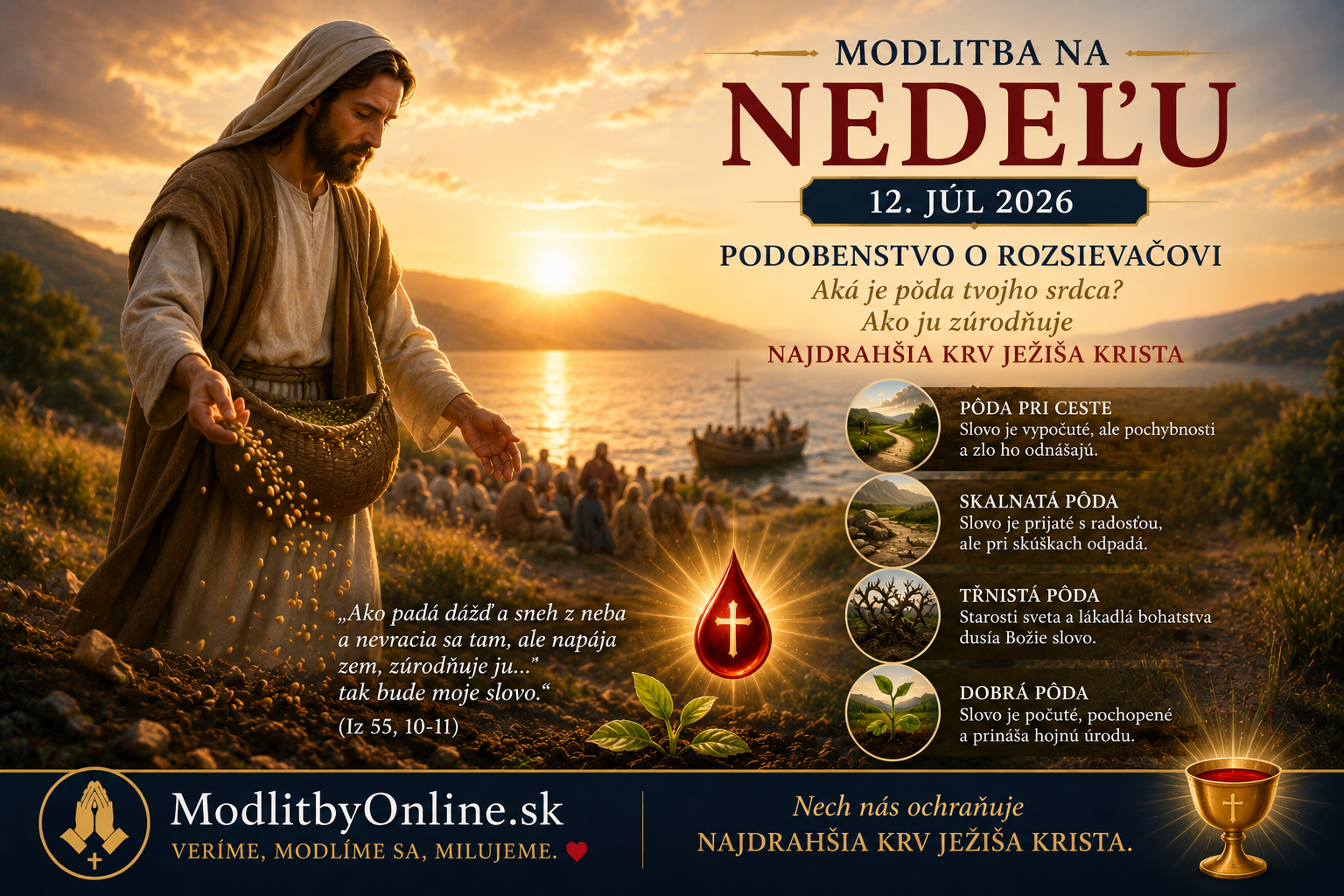 Modlitba na nedeľu (12. júl): Podobenstvo o rozsievačovi – Aká je pôda tvojho srdca a ako ju zúrodňuje Najdrahšia Krv?