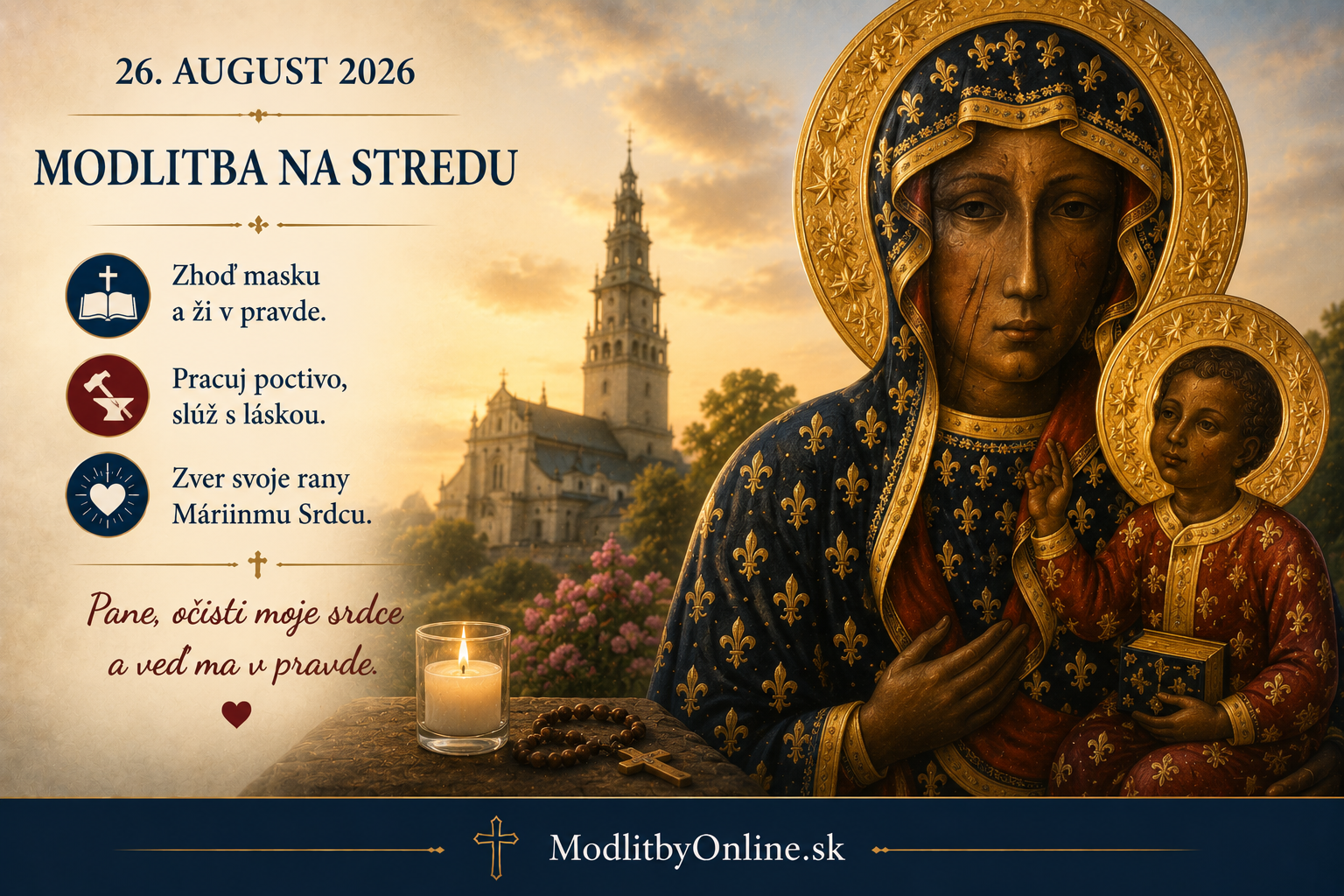 Modlitba na stredu (26. august): Obielené hroby, poctivá práca a rany Čiernej Madony z Čenstochovej