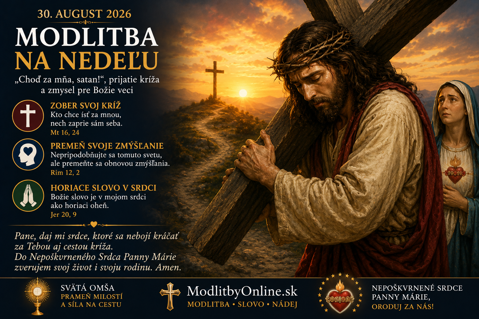 Modlitba na nedeľu (30. august): „Choď za mňa, satan!“, prijatie kríža a zmysel pre Božie veci