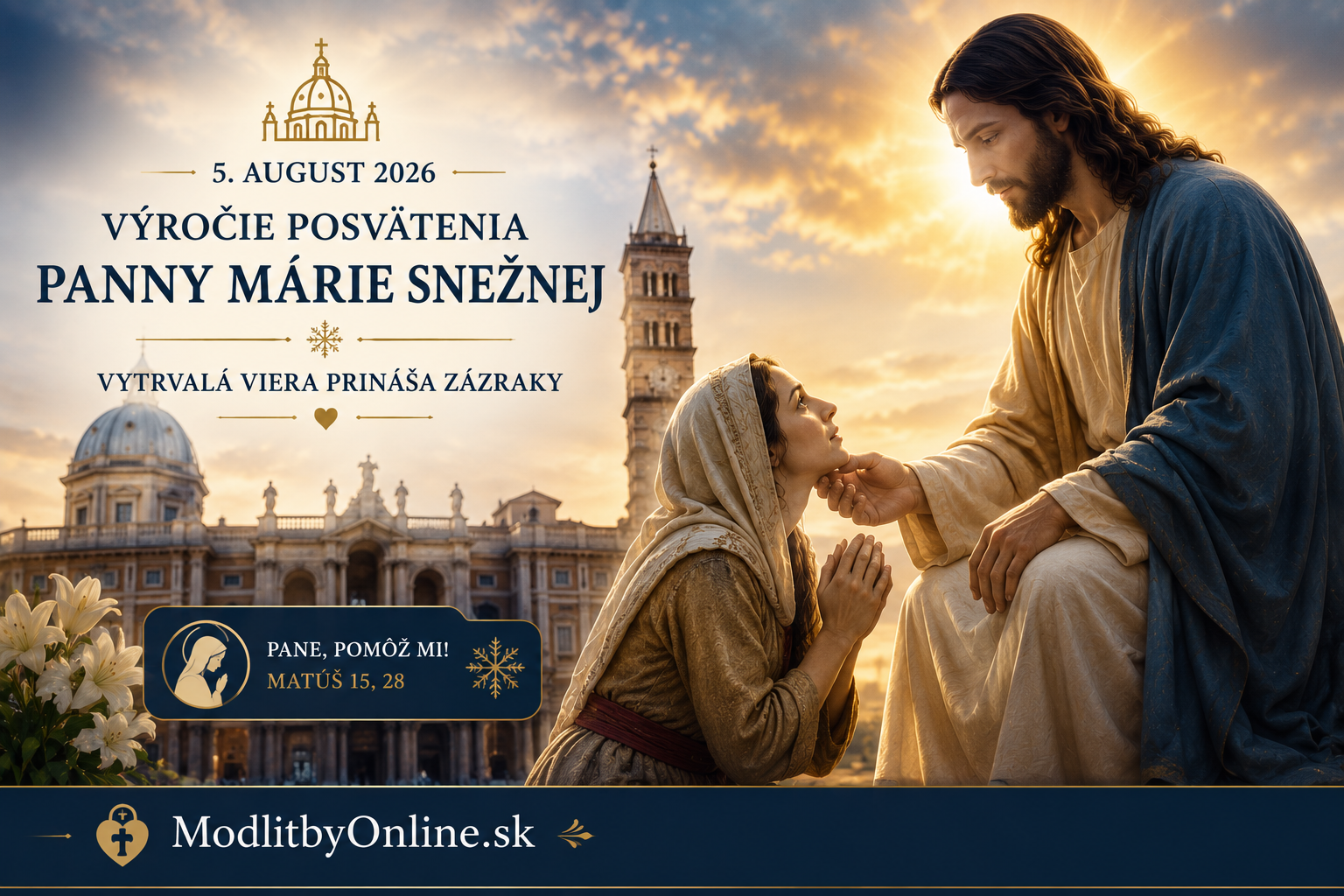 Modlitba na stredu (5. august): Výročie posvätenia Baziliky Panny Márie Snežnej (Santa Maria Maggiore), viera kananejskej ženy a vytrvalá dôvera v Nepoškvrnené Srdce Panny Márie