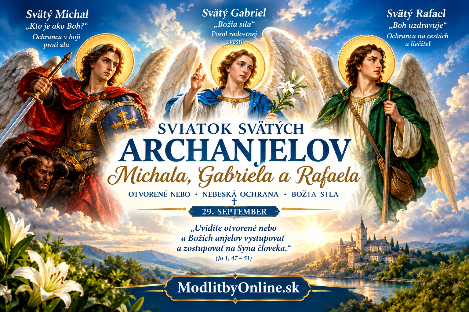 Sviatočná modlitba na sviatok svätých archanjelov Michala, Gabriela a Rafaela (29. september): Otvorené nebo, nebeská ochrana a Božia sila
