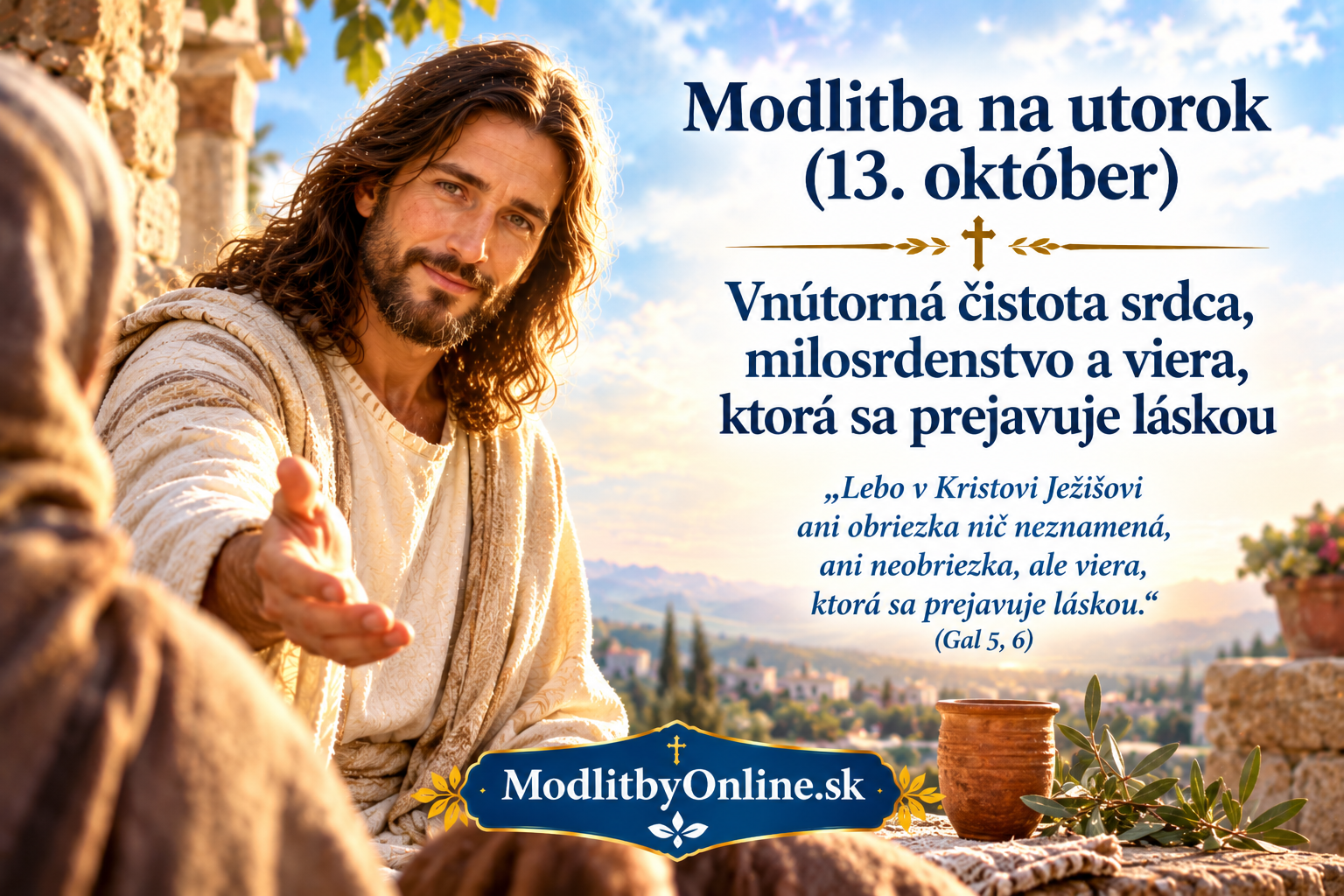 Modlitba na utorok (13. október): Vnútorná čistota srdca, milosrdenstvo a viera, ktorá sa prejavuje láskou
