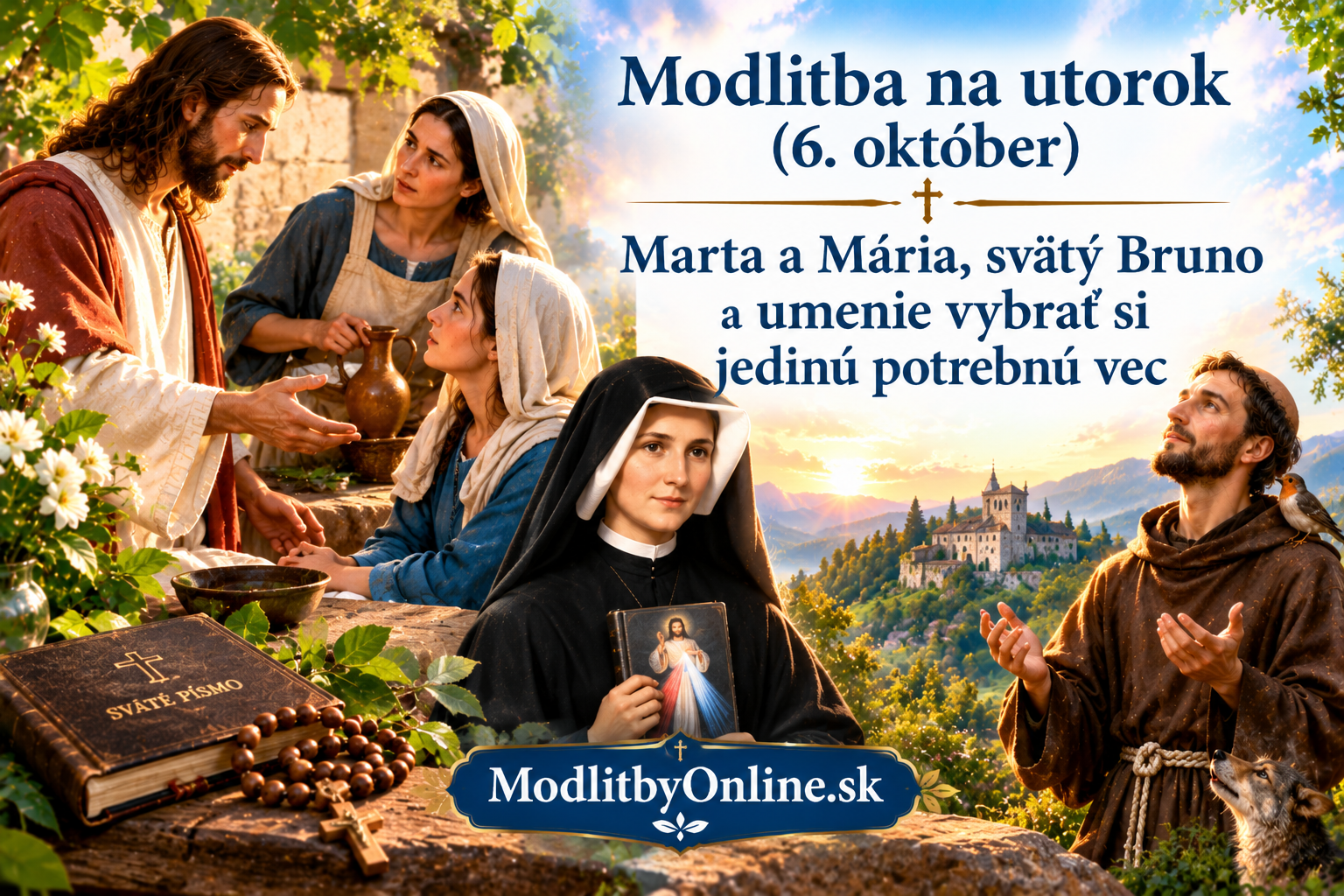 Modlitba na utorok (6. október): Marta a Mária, svätý Bruno a umenie vybrať si jedinú potrebnú vec